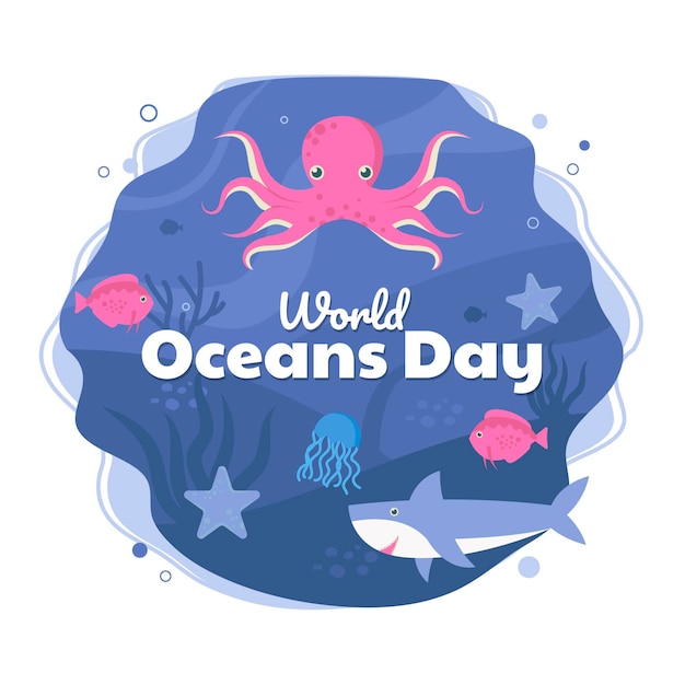 Free vector flat world oceans day illustration