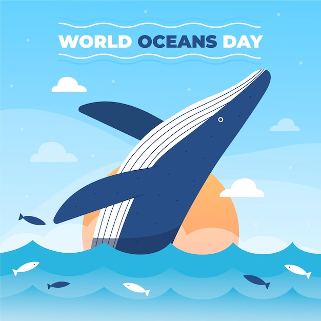 Flat world oceans day illustration