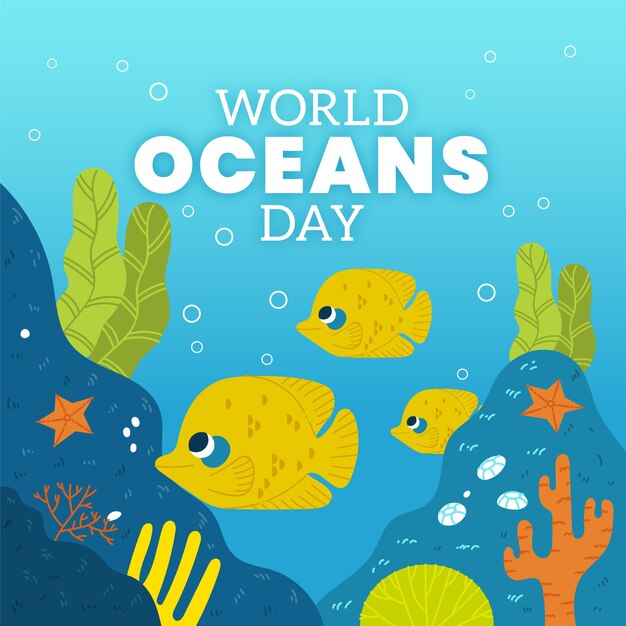 Flat world oceans day illustration