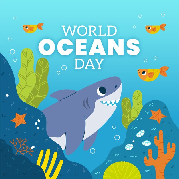 Flat world oceans day illustration