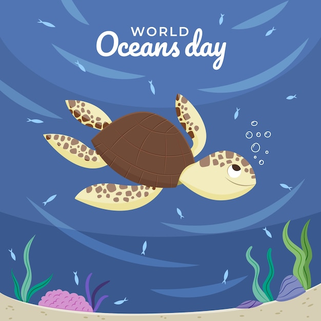 Flat world oceans day illustration