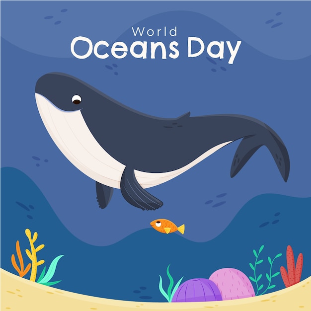 Flat world oceans day illustration