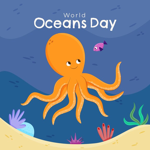 Flat world oceans day illustration