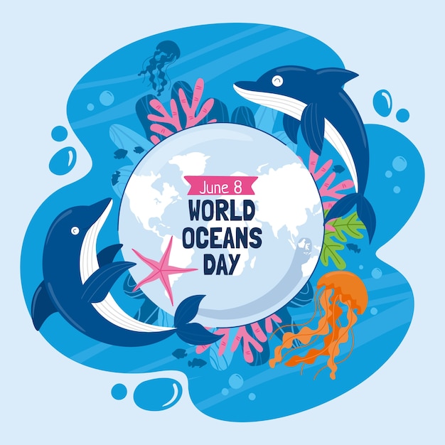 Free vector flat world oceans day illustration