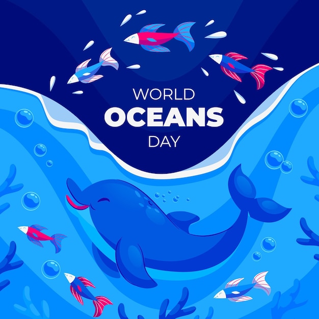 Illustrazione di giornata mondiale degli oceani piatta