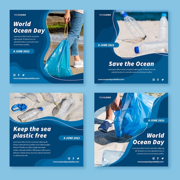 Flat world oceans day instagram posts collection