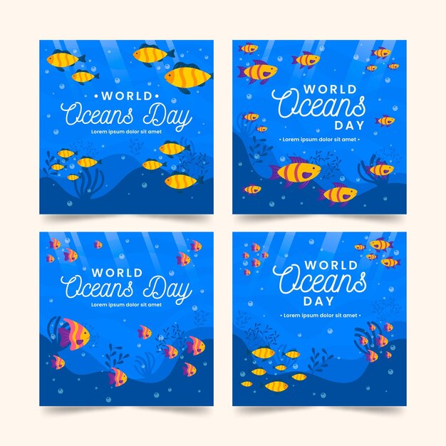 Free vector flat world oceans day instagram posts collection