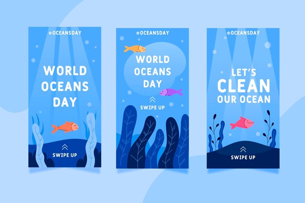 Flat world oceans day instagram stories collection