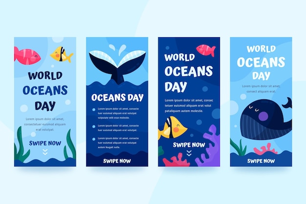 Flat world oceans day instagram stories collection