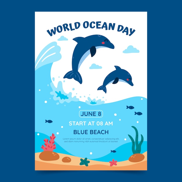 Free vector flat world oceans day vertical flyer template