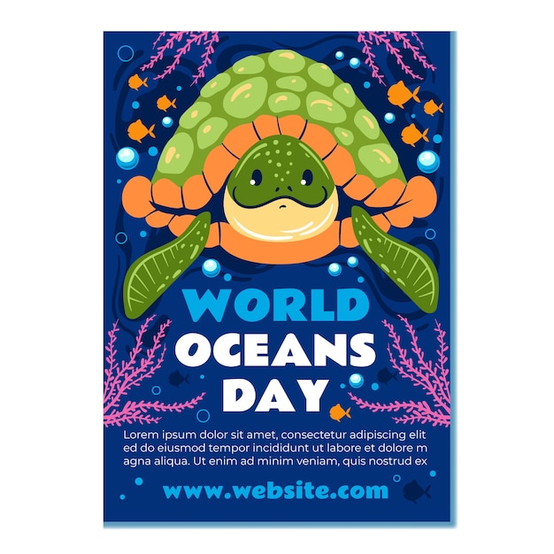 Free vector flat world oceans day vertical poster template