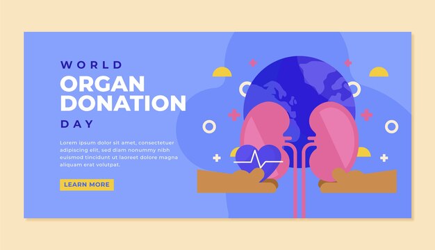 Плоский всемирный день донорства органов горизонтальный шаблон баннера с легкими