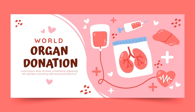 flat world organ donation day horizontal banner template with lungs