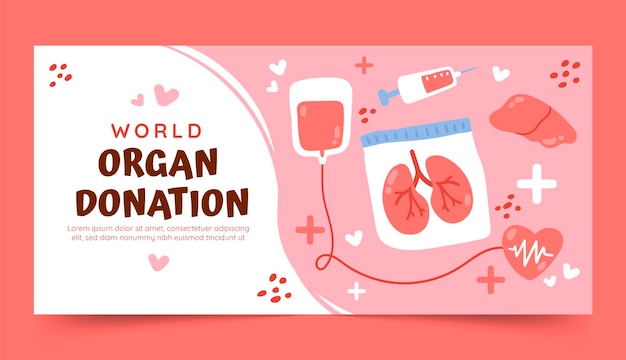 Free vector flat world organ donation day horizontal banner template with lungs