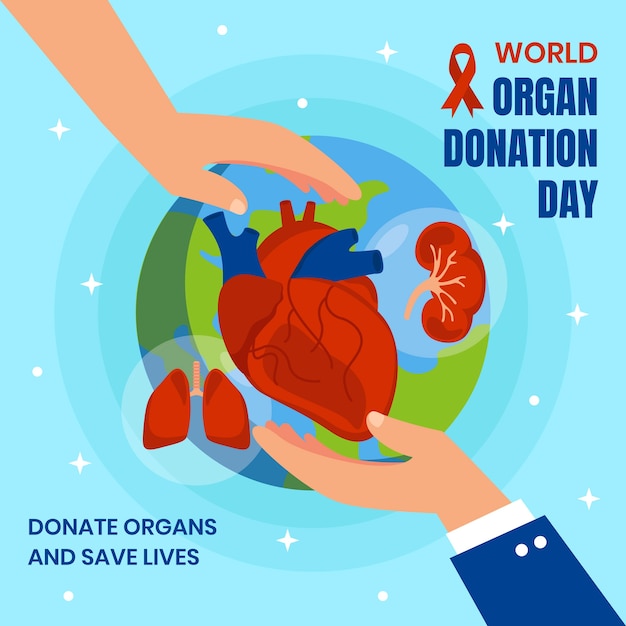 Free vector flat world organ donation day illustration with hearts reaching for heart