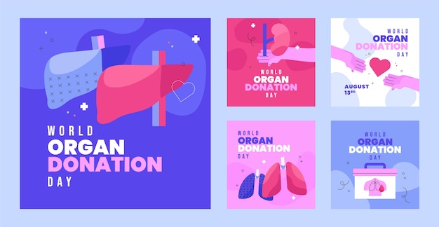 Free vector flat world organ donation day instagram posts collection