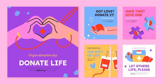 無料ベクター flat world organ donationdayinstagramの投稿コレクション