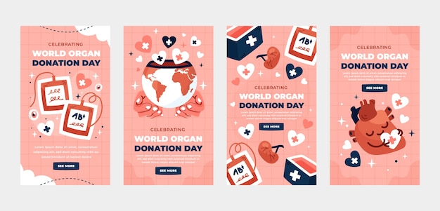 Collezione di storie di instagram per la giornata mondiale della donazione di organi piatta