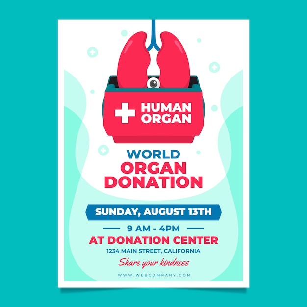 Free vector flat world organ donation day vertical poster template with lungs