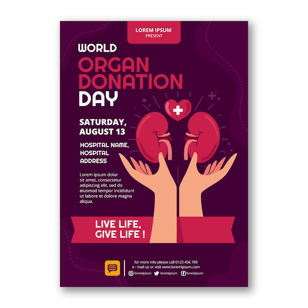 Flat world organ donation day vertical poster template