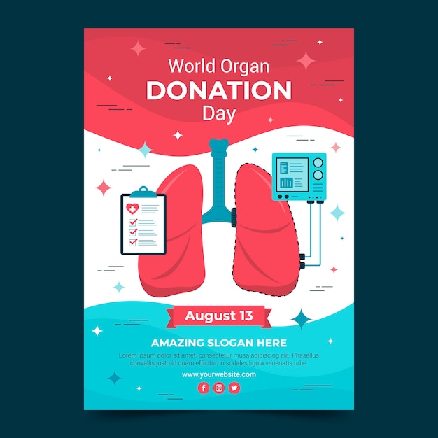 Modello di poster verticale per la giornata mondiale della donazione di organi piatto