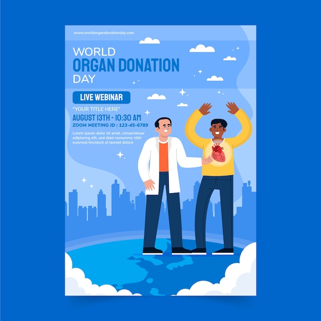 무료 벡터 평평한 세계 장기 기증의 날 세로 포스터 템플릿