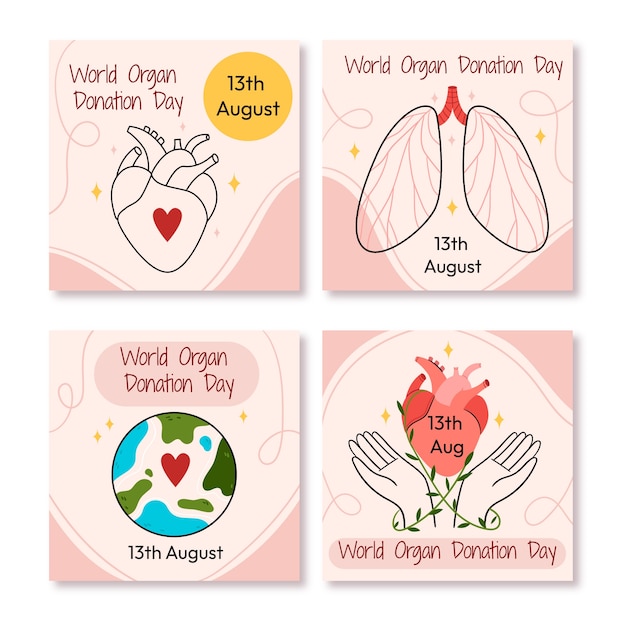 Free vector flat world organ donation instagram posts collection