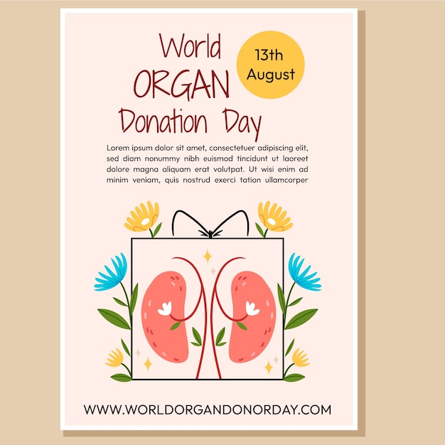 Free vector flat world organ donation poster template with kidneys