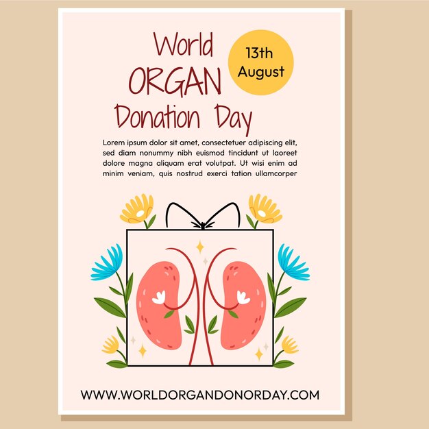Flat world organ donation poster template with kidneys