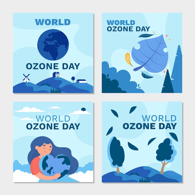 Raccolta di post di instagram per la giornata mondiale dell'ozono piatta