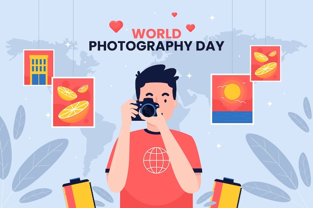 Fondo piatto della giornata mondiale della fotografia