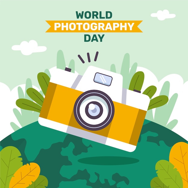 Бесплатное векторное изображение Плоский всемирный день фотографии иллюстрация