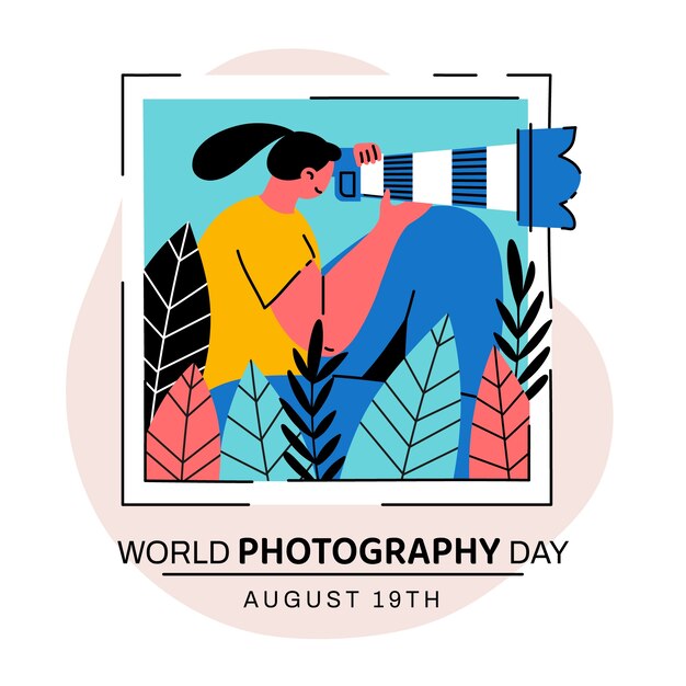 フラットな世界の写真撮影の日のイラスト