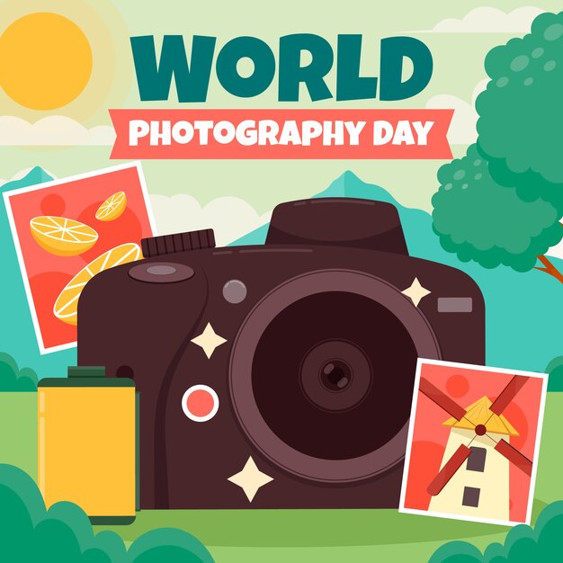 flat world photography day illustration