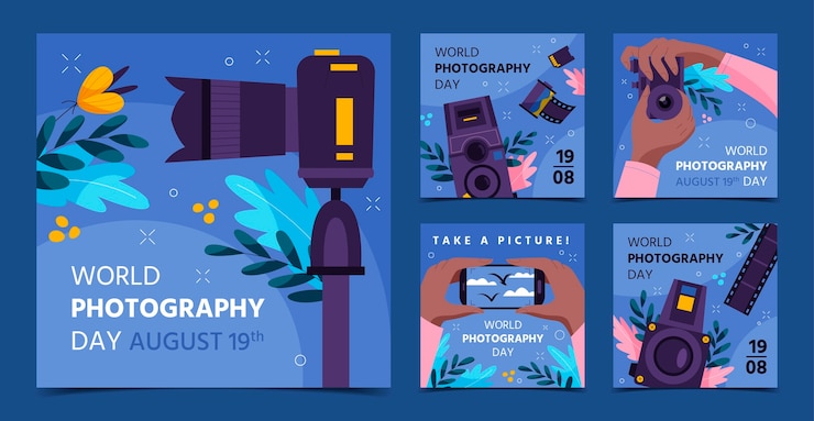 Free Vector flat world photography day instagram posts collection