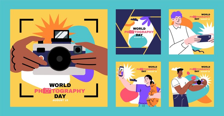 Free Vector flat world photography day instagram posts collection