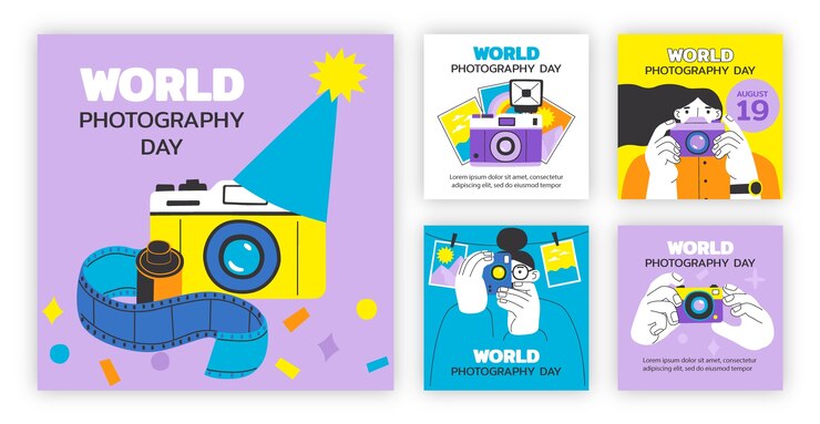 Free Vector flat world photography day instagram posts collection
