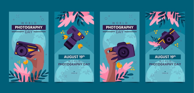 Free Vector flat world photography day instagram stories collection