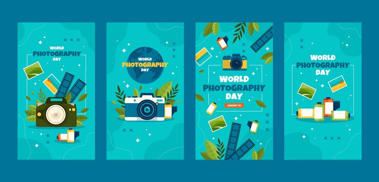 Free Vector flat world photography day instagram stories collection