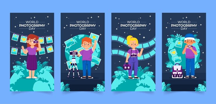 Free Vector flat world photography day instagram stories collection