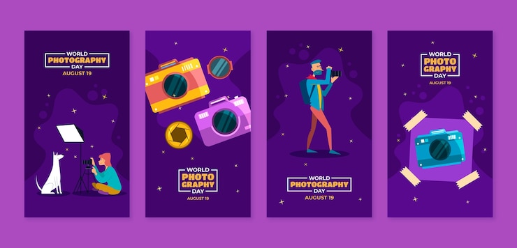Free Vector flat world photography day instagram stories collection