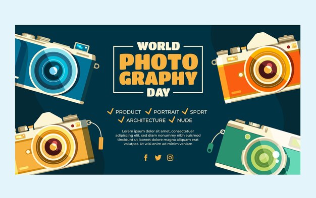 Free vector flat world photography day social media post template