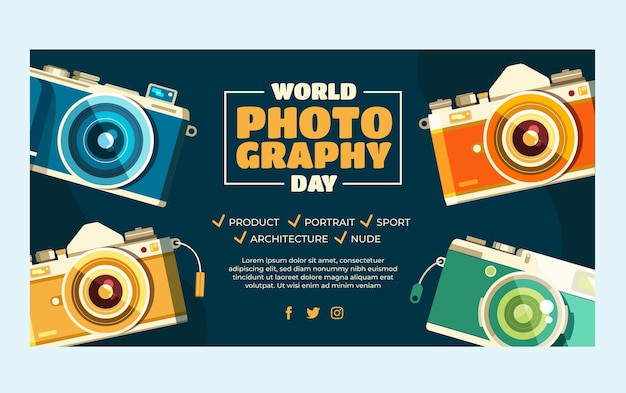 フラットな世界の写真撮影の日のソーシャルメディアの投稿テンプレート