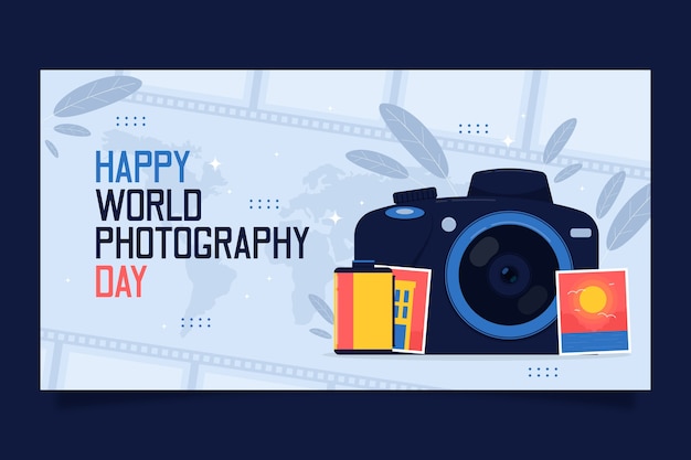 Flat world photography day social media post template