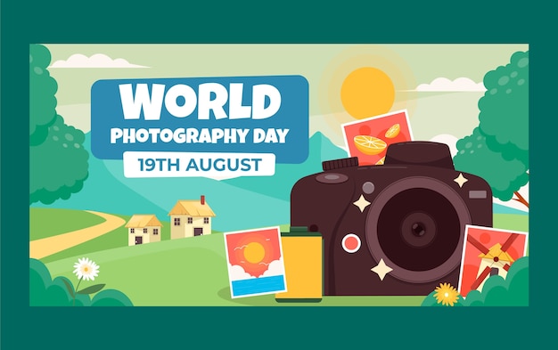 Flat world photography day social media post template