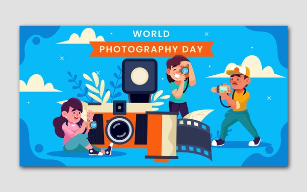 Flat world photography day social media post template