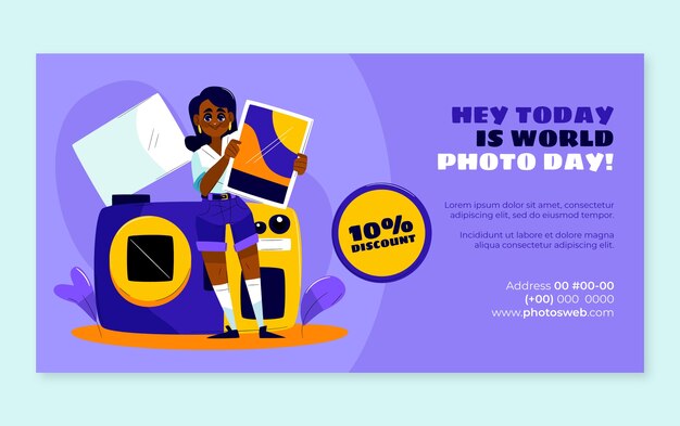 Flat world photography day social media post template