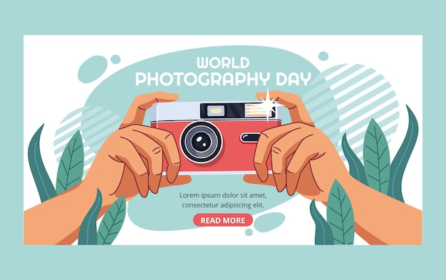 Vettore gratuito modello di post sui social media per la giornata mondiale della fotografia piatta