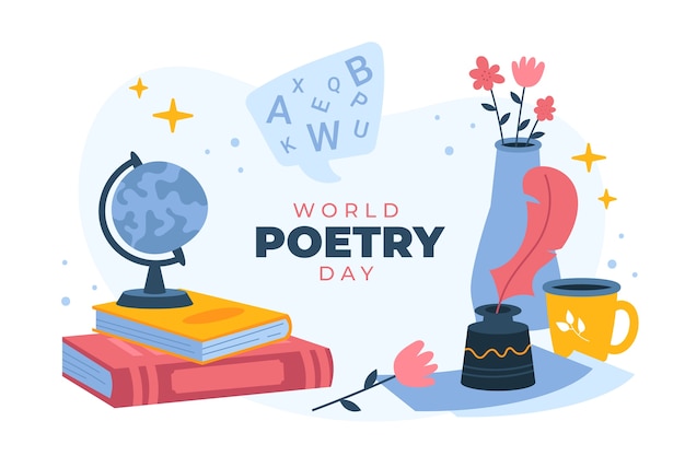 Flat world poetry day background