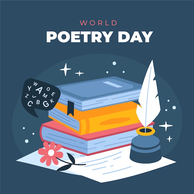 Flat world poetry day illustration